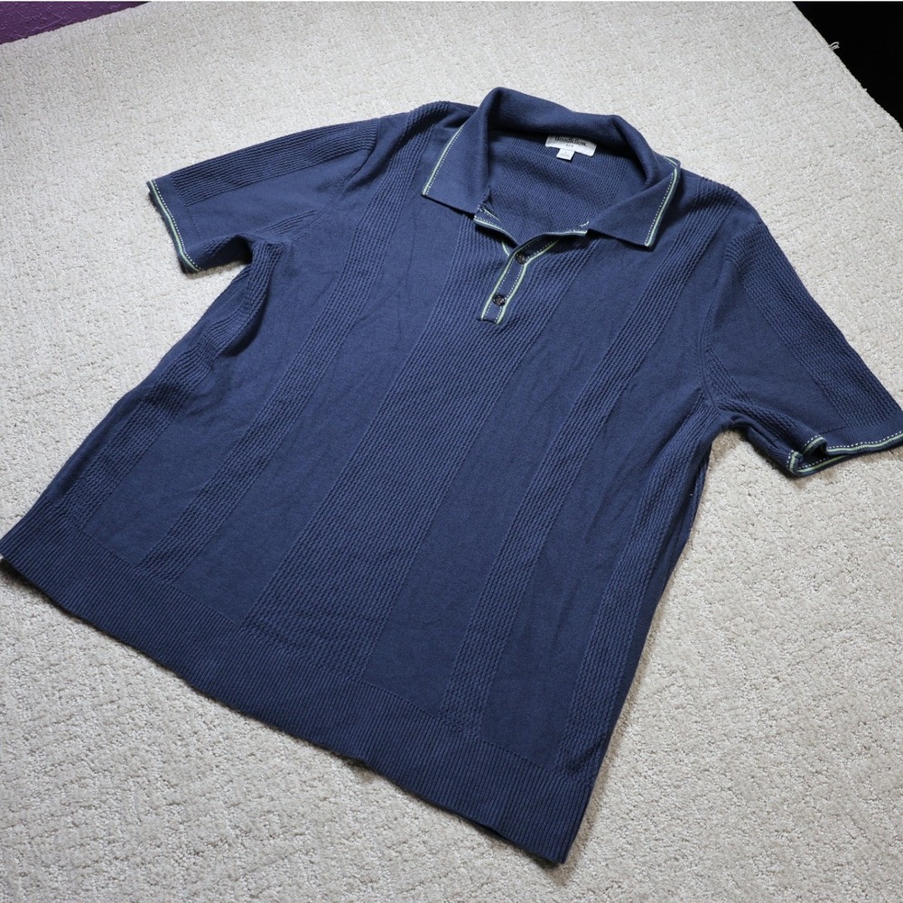 Goodfellow & Co Mens Navy Blue Knit Polo Shirt Short Sleeve Textured Size L